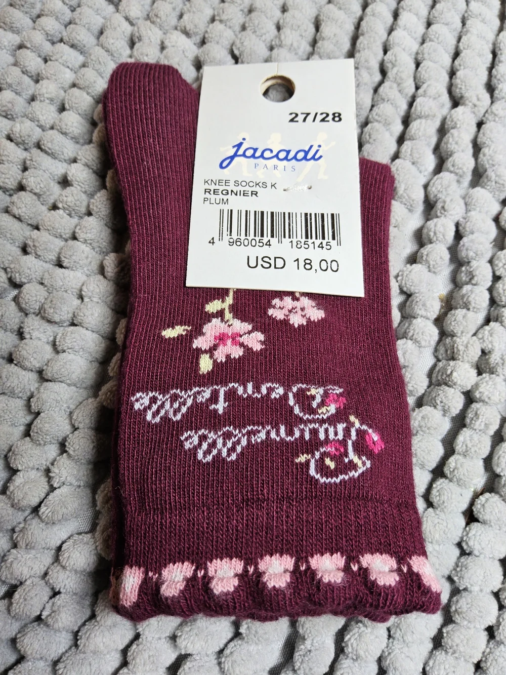 NWOT Bundle of 3 pIr Jacadi Girls Socks Size 27/28 - Pink, Brown, Maroon